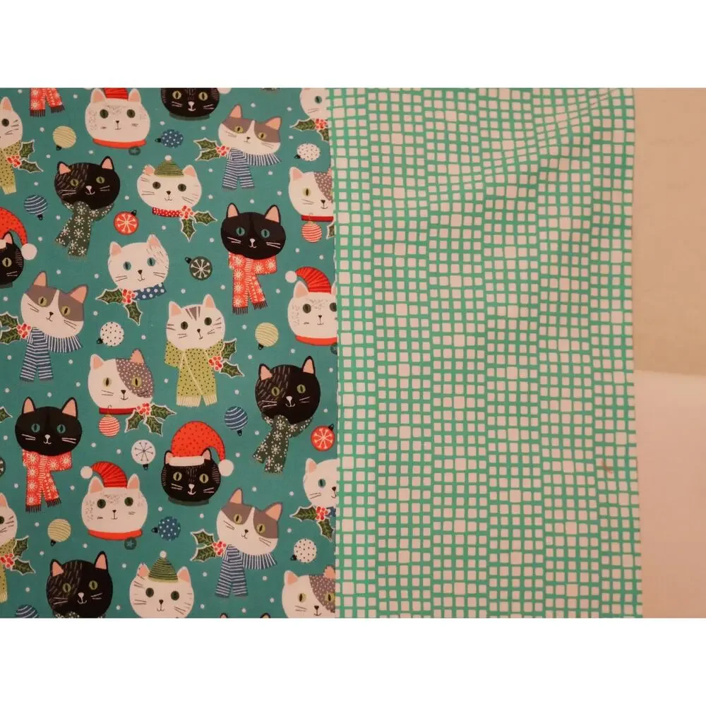 Handmade Christmas Kittens Pillowcases, Northcott Cotton Print, Turquoise Set
